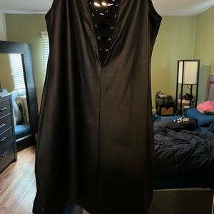 Black leather body con dress